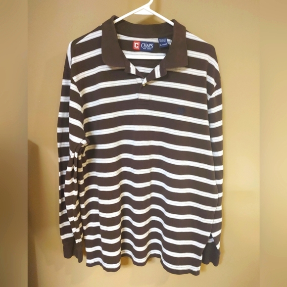 Chaps Brown and White Striped Polo Shirt, Size XL NWOT - Picture 1 of 5